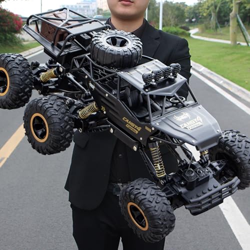 Large Size RC Cars, Rock Crawler RC Truck with 2 Rechargeable Batteries, 6 Wheel Remote Control Monster Truck, Durable Metal Body & LED Headlights, Boy Toys for 4-7, 8-12 Kids & Adults - color: 6 Wheels Black