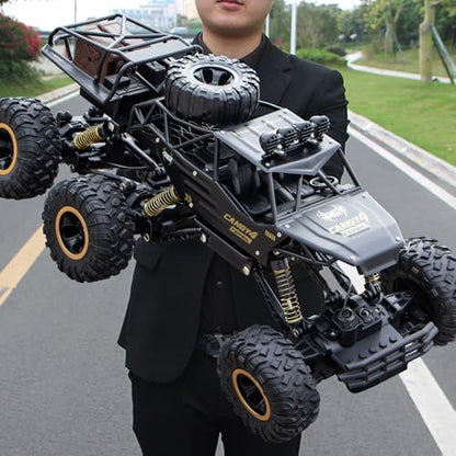 Large Size RC Cars, Rock Crawler RC Truck with 2 Rechargeable Batteries, 6 Wheel Remote Control Monster Truck, Durable Metal Body & LED Headlights, Boy Toys for 4-7, 8-12 Kids & Adults - color: 6 Wheels Black
