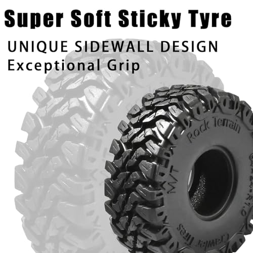 1.0 RC Crawler Tires 64x24mm, 4PCS Soft Sticky Rubber Tires with Foam Inserts for 1/24 1/18 Mini Crawlers, Fits Axial SCX24, Traxxas TRX-4M, FMS FCX24 FCX18, Rock Mud Trail Tire Set