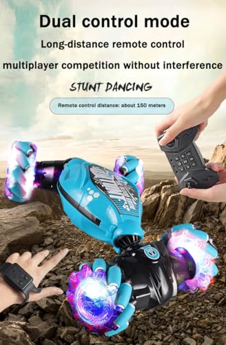 Dual Control RC Stunt Car, 4WD, Gesture Sensing, 360° Flips, LED Lights and Music, Multi-Terrain, Multicolor, 1:16 Scale