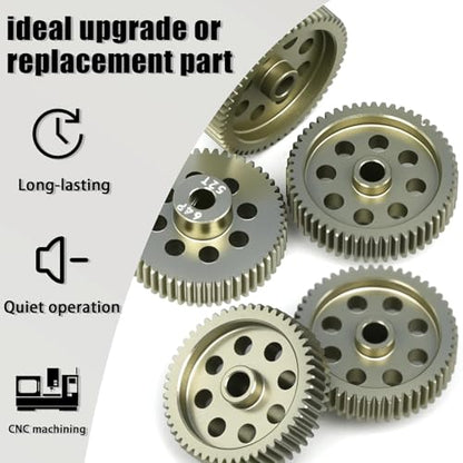 5Pcs 64P Aluminum Alloy Pinion Gear Set 3.175mm 50T 51T 52T 53T 54T Motor Pinion Gear W/ M4 Screw and Hex Key, Fit 3.175mm (1/8-Inch) Shaft, for Arrma HPI Kyosho Losi Axial Traxxas Tamiya 1/10 RC Car - size: 64P-3.175mm-50-54T