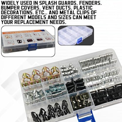 100PCS Metal Trim Panel Spring Clip,10 Different Sizes Car U-Clip Trim Moulding Clip Kit ReplacementOEM#4A0-867-276A, Body Fastener Clip Compatible with VW Audi Toyota Ford Mazda