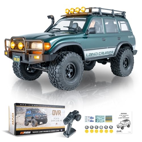 FMS FCX10 LC80 1/10 Brushless RC Crawler, Official Toyota Licensed RC Rock Crawler 4x4, High Torque 1/10 Brushless RC Truck with 2-Speed Transmission, Professional Brushless RC Car for Adult - color: Green