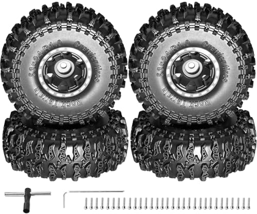 1.0 Beadlock Wheel Soft Tire Set RC Upgrade Part for Traxxas 1/18 TRX4M 1/24 RC Crawlers car Axial SCX24 FMS FCX24 Gladiator Bronco C10 JLU Deadbolt B17 Upgrade.(4Pcs/Set) - color: Black