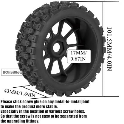 RC Buggy Tires 17mm Hex Wheels and Tires for 1/8 Scale Car Typhon 3S 6S,HSP Off-Road,Kyosho MP10,1/8 Scale RC Buggy Wheels & Rubber Tires,Black - color: Black(4pcs)