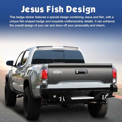 2 PCS Jesus Fish Decal, 3D Christian Car Sticker Emblem, Metallic Religious God for Jesus Christian Fish Symbol, Universal for Car Truck Fridge Wall Window Badge (Silver) - color: Silver