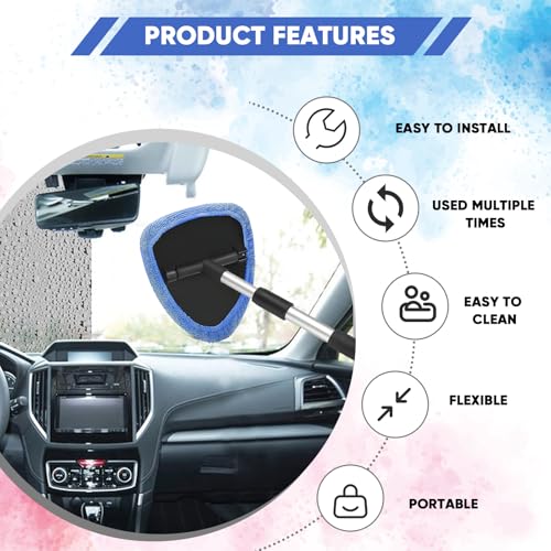 Windshield Cleaning Tool, Car Window Cleaner with Extendable Handle, 4 Microfiber Pads and Spray Bottle, Auto Interior Exterior Glass Wiper Cleaning Kit Universal for RV, SUV, Truck (Blue) - color: Blue