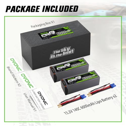 OVONIC 4S LiPo Battery 6000mAh 15.2V High Voltage 140C RC Battery with 5mm Bullet to EC5 Connector (2 Pack)