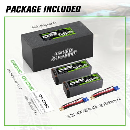 OVONIC 4S LiPo Battery 6000mAh 15.2V High Voltage 140C RC Battery with 5mm Bullet to EC5 Connector (2 Pack)