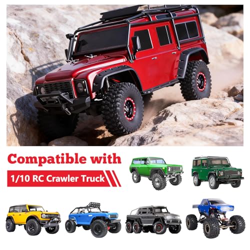 HobbyPark Metal 1.9 Beadlock Wheels Rims 1/10 RC Crawler Upgrades for Traxxas TRX-4 Axial SCX10 II 90046 SCX10 III AXI03007 Redcat Gen 8 (4-Pack) (Red + Black)