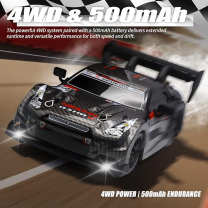 RC Drift Car, 1:24 Scale Remote Control Vehicle for Kids,2.4GHz 20KM/H 4WD High Speed RC Cars with LED Light, Two Batteries & Drifting Tires Racing Sport Toy Cars for Adults Boys Girls Kids 8601BK - style: 8601-Black