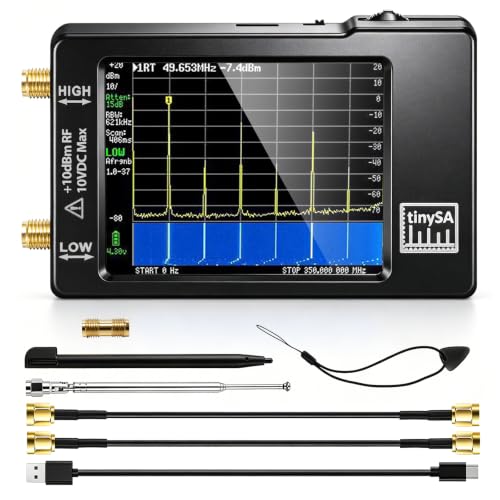 Portable Tinysa Spectrum Analyzer, AURSINC V0.3.1 Handheld Frequency Analyzer, Signal Generator 100kHz to 960MHz MF/HF/VHF UHF Input ESD Protected Function with 2.8 inch Touchscreen