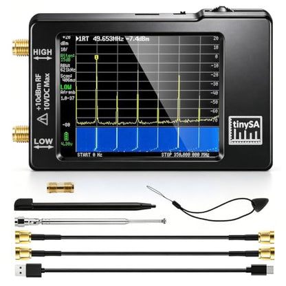 Portable Tinysa Spectrum Analyzer, AURSINC V0.3.1 Handheld Frequency Analyzer, Signal Generator 100kHz to 960MHz MF/HF/VHF UHF Input ESD Protected Function with 2.8 inch Touchscreen