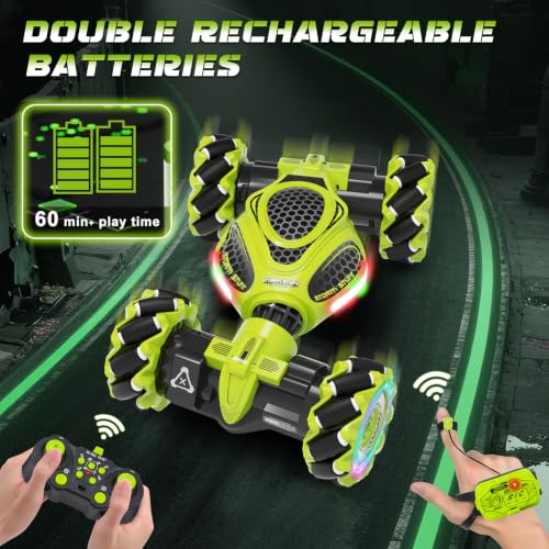 Hand Controlled RC Car, 2.4Ghz 4WD Gesture Sensing RC Stunt Car | Toys Gift for Boys and Girls Ages 6-12, 360° Rotating Drift Cars with Lights and Music, Ideal Birthday and Xmas Gift, Green - color: Green