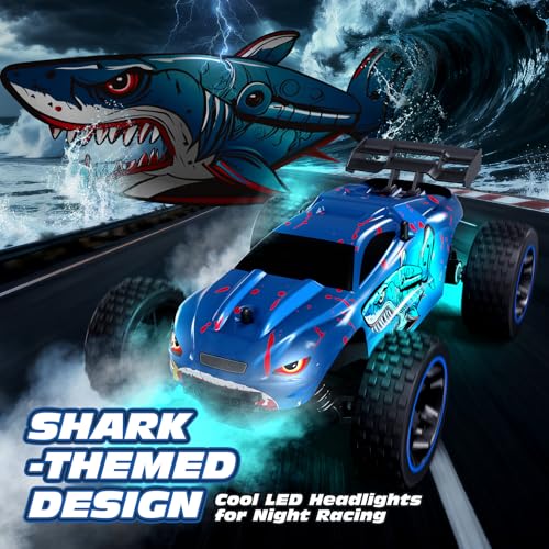Tecnock RC Cars for Kids, 1:18 Scale 2WD RC Car with USB-C Easy Charging, 2.4GHz Remote Control Car with LED Lights & 50 Mins Playtime, Toys Gifts for Boys & Girls Ages 8-12 - color: Navy Blue