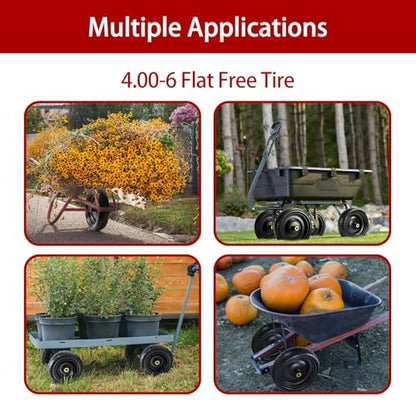 13" Flat Free Solid Tire, 4.00-6, for Gorilla Cart, Wagon & Wheelbarrow, 5/8" Bearings, 2.1" Offset Hub, 4 Pack - size: 4pcs