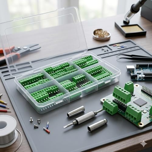 46Pcs 2.54mm 0.1" Pitch Mini PCB Mount Screw Terminal Block Connector 2P 3P 4P 5P 6P 8P Terminals 150V 6A Compatible 26-18AWG Cable for Arduino and Home Electronics Projects