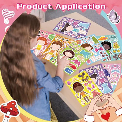 24 Sheets Make a face and Dress Up Stickers for Girls, Make Your Own Stickers for Kids Toddlers, Party Favor, Age 3+ Birthday Gift, Art Craft, Classroom Teacher Reward - style: Make a Face and Dress Up