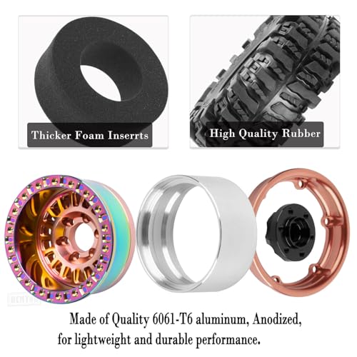 Rc 1.9 Inch Wheel Rims & Tires Wheels for 1/10 RC Crawler Car SCX10 SCX10 II SCX10 III 90046 TRX6 TRX4 D90 VS4-10 Gen8 MST CFX,Aluminum RC 1.9 Beadlock Tires Wheel,Bronze - color: Bronze (1.9 Tires Wheels)