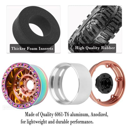 Rc 1.9 Inch Wheel Rims & Tires Wheels for 1/10 RC Crawler Car SCX10 SCX10 II SCX10 III 90046 TRX6 TRX4 D90 VS4-10 Gen8 MST CFX,Aluminum RC 1.9 Beadlock Tires Wheel,Bronze - color: Bronze (1.9 Tires Wheels)