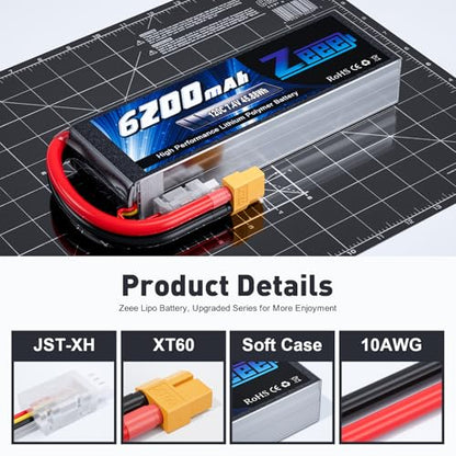 Zeee 2S 6200mAh Lipo Battery 7.4V 120C with XT60 Connector (2 Pack) | Soft Case RC Car Battery for RC Vehicles RC Truck Tank Truggy Boat Racing Hobby Models