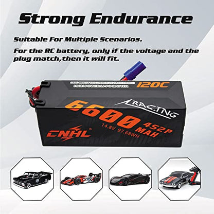 CNHL 6600mAh 4S Lipo Battery 14.8V 120C with EC5 Plug Hard Case(2 Packs) | Eliminates voltage sag for clean throttle response and extended runtime in 1/8 RC truggies, buggies, and trucks.