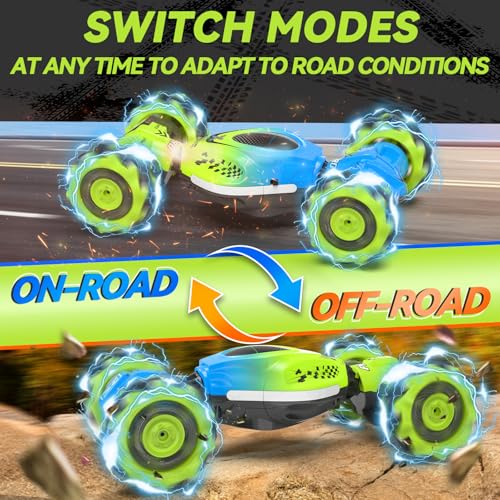 Dysaim Gesture RC Car Hand Controlled Stunt Car for 6-12 yr Boys Girls, 2.4GHz Remote Control Gesture Sensor Toy Drift Twist with Light Music for Kids Birthday Xmas Gift - color: Geen-blue
