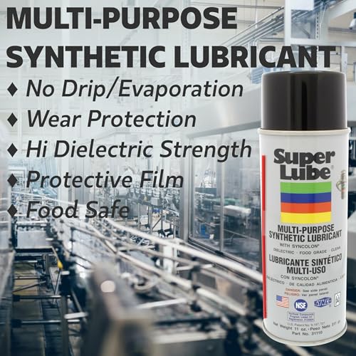 Super Lube Multi-Purpose Synthetic Lubricant w/ Syncolon - Heavy Duty Aerosol Lubricant - No Drip Grease - H1 Food Grade Wear Protection for Equipment - Translucent - Can - 11 oz (31110)