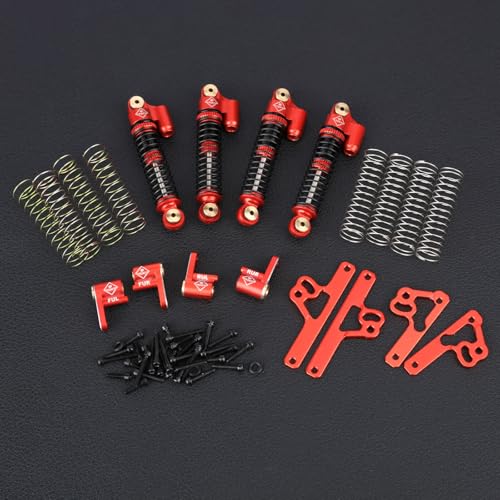 SCX24 Shock Flex Blades With 47MM Oil Filled Shocks Absorber | CNC Aluminum Damper Mount for Axial SCX24 Upgrade Parts 1/24 RC Crawler - color: Red
