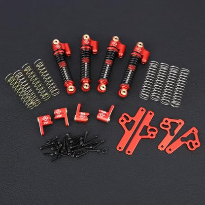 SCX24 Shock Flex Blades With 47MM Oil Filled Shocks Absorber | CNC Aluminum Damper Mount for Axial SCX24 Upgrade Parts 1/24 RC Crawler - color: Red