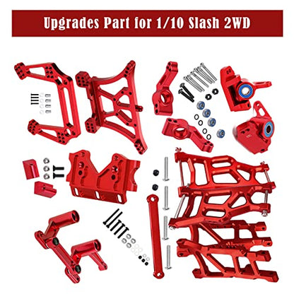Upgrades Part for 1/10 Slash 2WD,Aluminum Front Rear Suspension Arm,Shock Tower,Caster Block,Steering Blocks,Rear Stub Axle Carriers,Steering Block,Front Bulkhead Upgrades Set,Red - color: Red for Upgrades