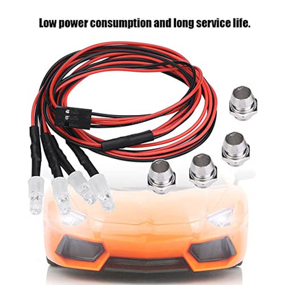 4Pcs RC Light Kit, 5mm RC LED Light Headlights, White and Red Color LED Headlights Taillight Kit Accessories with 27.6in Lines for 1/10 Remote Control Model Car Truck