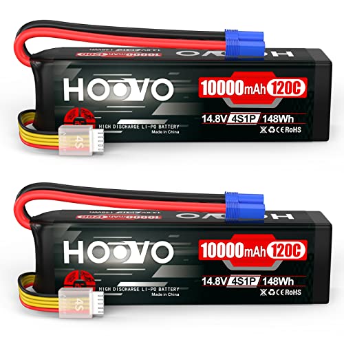 HOOVO 4S Lipo Battery 14.8V 10000mAh 120C RC Battery EC5 Plug 2 Pack | Soft case, for RC Cars, Drones, DJI, FPV, RC Plane, Racing Hobby - style: 4S 10000mAh Lipo Battery EC5