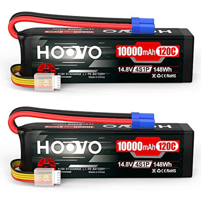 HOOVO 4S Lipo Battery 14.8V 10000mAh 120C RC Battery EC5 Plug 2 Pack | Soft case, for RC Cars, Drones, DJI, FPV, RC Plane, Racing Hobby - style: 4S 10000mAh Lipo Battery EC5