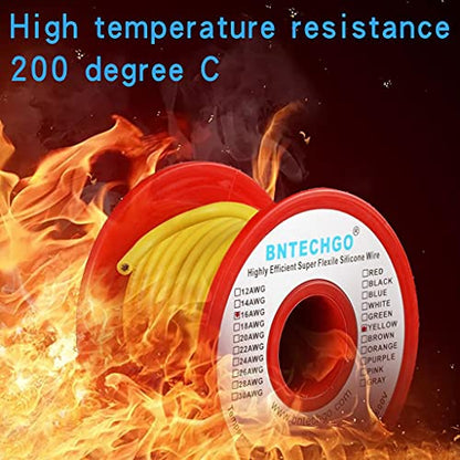 BNTECHGO 16 Gauge Silicone Wire Yellow 25ft Stranded Tinned Copper Wire | Flexible 16 AWG Stranded Wire Silicone Rubber Insulation For RC Models, Drone, Robot, Battery, EV Charger, 3D Printer, DIY - color: 16 gauge silicone wire yellow, size: silicone wir