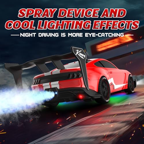 Remote Control Car RC Drift Car 1:16 Scale 4WD RC Vehicle with LED Lights 2.4GHz 30km/h RTR High Speed Racing Sport Toy for Adults Boys Girls Kids Gift 2Pcs Rechargeable Battery - color: Red-mg