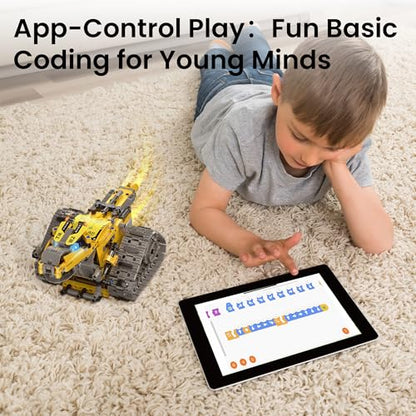Sillbird Robot Building Kit with APP & Remote Control Gifts for Boys 8-13 | STEM Coding Robotic Toys, Educational Birthday Presents for Kids, App-Controlled, Buildable 6in1 Models, 631 Pieces - color: 1-yellow