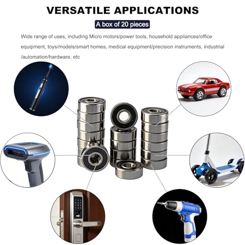 20 PCS 606-RS Double Shielded Ball Bearings 6x17x6 mm, High Speed Chrome Steel, Pre-Lubricated for Smooth RPM Performance - size: 606-RS
