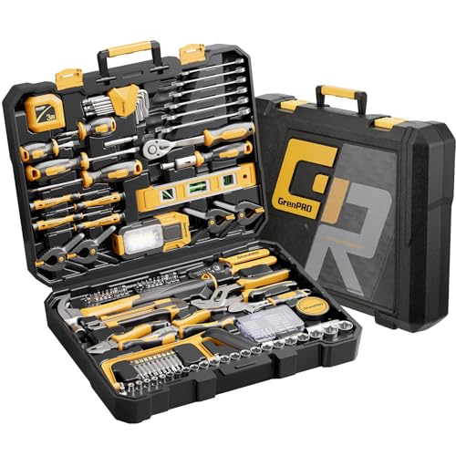 GRENPRO 239PCS Tool Set Tool Box Multi Car Mechanic Tool Kit for Home | Portable Tool Box, CR-V Steel, Complete Kit, Anti-Drop Slots, Household DIY, Auto Motorcycle, Home Garage for Men & Women - style: Yellow Hand Tool Set 239PC