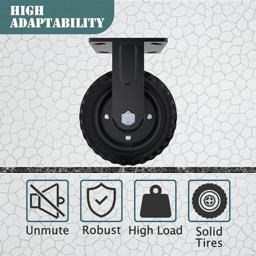 5 Inch Heavy Duty Caster Wheels Set of 4（2Swivel Brake & 2 Fixed 1500lbs Capacity, Large Solid Rubber Caster for Outdoor, Flat Carts, Dolly, Workbench,Trolley,Wagon and Chicken Coop - style: Swivel Brake+Fixed,4pk