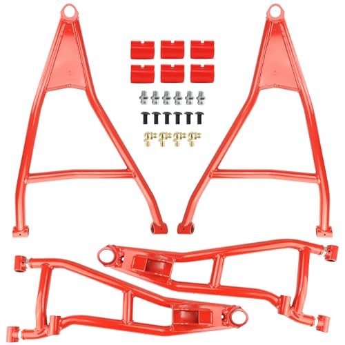 High Clearance Front Upper & Lower A-Arms for Can-Am Maverick X3 72" Body, Heavy-Duty 1.25" Tubular Steel, Adjustable Camber, Reinforced Suspension Arms Kit, Red - size: For 72" Can-Am, style: Front