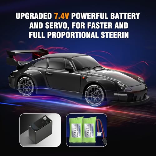 RC Drift Car Pro Upgraded with Gyro, 1:24 Full Proportional Remote Control Car, 25KM/H 4WD High Speed RC Cars with Lights, Extra Racing Tires, Vehicle for Adults Kids Boys Girls, Black - color: Black
