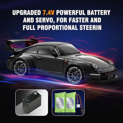 RC Drift Car Pro Upgraded with Gyro, 1:24 Full Proportional Remote Control Car, 25KM/H 4WD High Speed RC Cars with Lights, Extra Racing Tires, Vehicle for Adults Kids Boys Girls, Black - color: Black