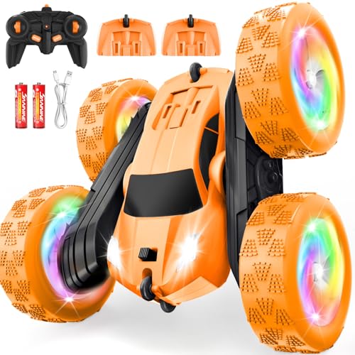 Remote Control Car, Outdoor Toys RC Cars for Kids Ages 6-12, 4WD Double Sided Stunt Vehicle with Upgraded USB-C Modular Batteries, 5 6 7 8 9 10+ Year Old Boy Birthday Orange - color: Orange