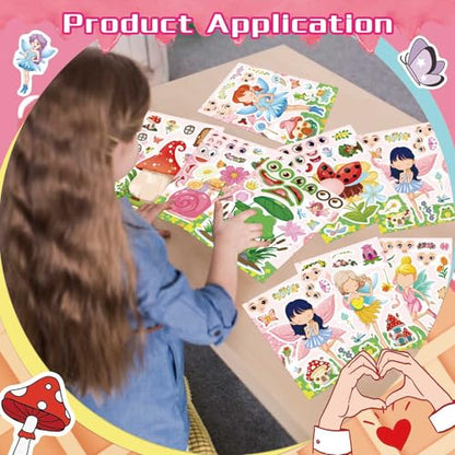 24 PCS Fairy Stickers for Kids, Make a Face Sticker, Make Your Own Stickers | with 8 Unique Designs Fairy, Frog, Mushroom, Birthday Party Favors for Girls , Goodie Bags, DIY Crafts - style: Fairy