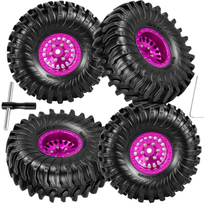 1.0" Metal Beadlock Wheel Rims Rubber Crawler Tires, Alloy Wheel Hub Off Road Rubber Soft Tire Replacement Accessories for 1/18 TRX4M 1/24 SCX24 FCX24 Mini RC Crawler Car Hop Up Parts,Style 2 - style: style2(4pcs)