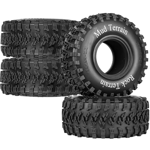 2.2 Inch RC Crawler Tires, 135x55mm Rubber Mud Terrain Tyres w/Foam Inserts, Compatible with TRX4 SCX10 Capra AMG 6x6 Gen8 Everest Gen7 Pro, RCarmubWow 2.2 RC Tires 1/10 Rock Crawler Upgrades Parts