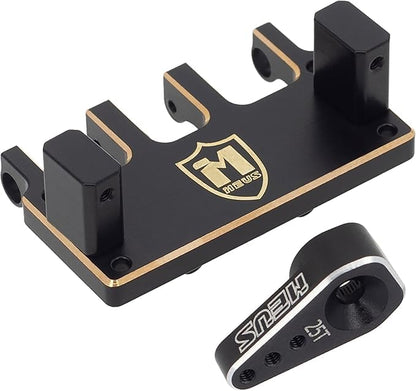 MEUS RACING Adjustable Brass Servo Mount + 25T Servo Arm for Axial SCX24 C10 JLU Bronco 1/24 RC Crawler Car Upgrade, for Stock AXLE