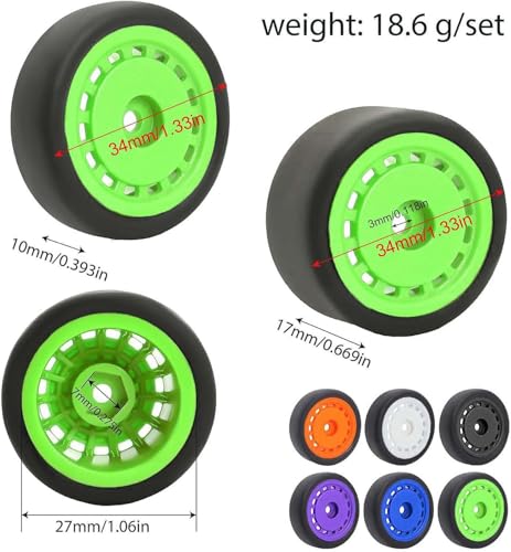 4PCS Pre-Glued On-Road Drift Racing Smooth Rubber Tires and Wheel Rims Set 7MM Hexagon for 1/24 Losi Micro-B RC Car Upgrades Parts (Purple) - color: Purple