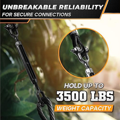 Heavy-Duty 3500LB 5/8”x15” Jaw and Jaw Turnbuckles for Cable Wire Tensioner | Ultra Durable Steel Weather Resistant, Durable Black Turnbuckle for Wire Rope Tension, Shade Sail Hardware, Sun Shade Tent - style: 1Pcs 5/8”x15”